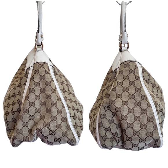 Gucci Abbey GG Canvas and Leather Hobo D Ring Bag Tan White - Picture 6 of 14